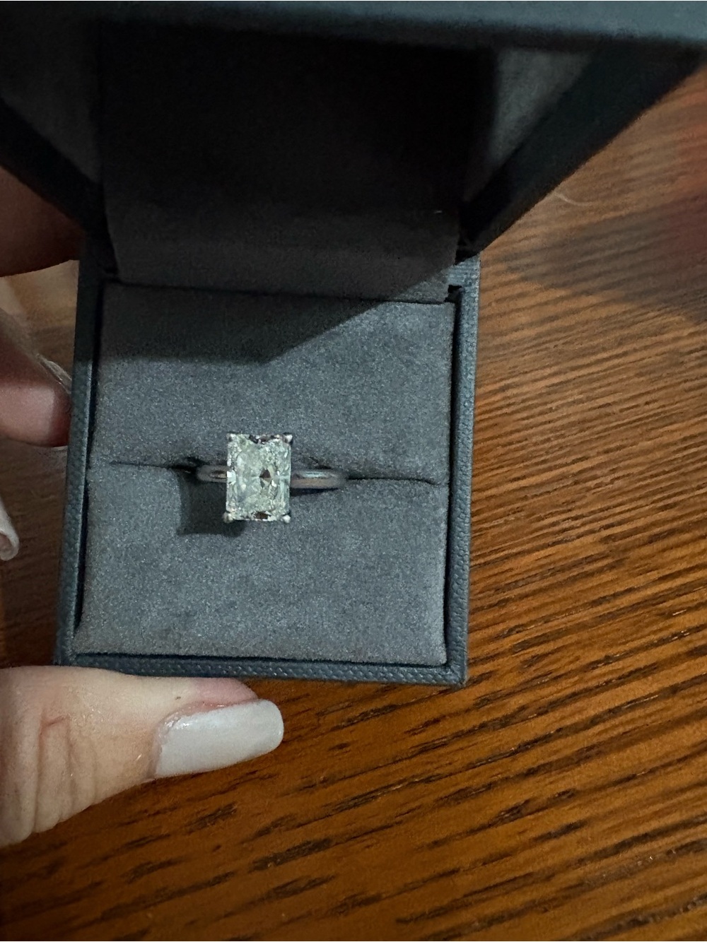Platinum radiant Cut lab diamond with partial halo Engagement Ring - White